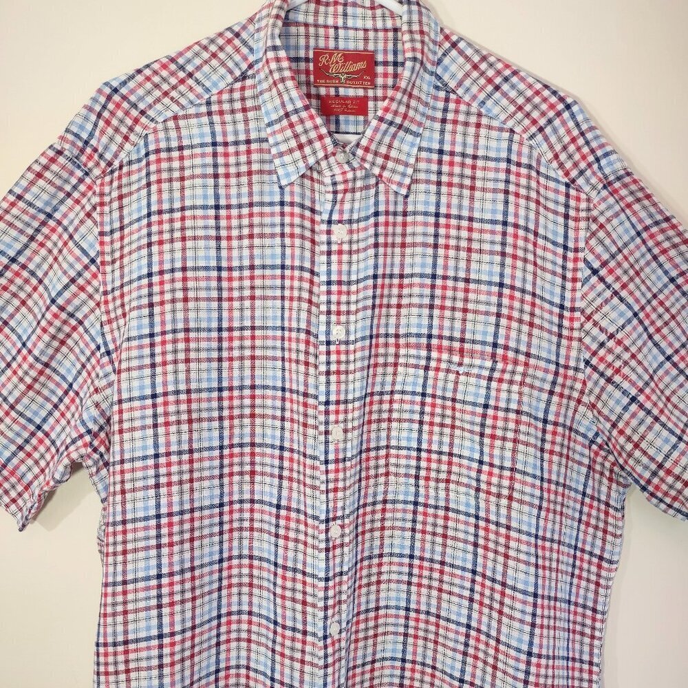 RM Williams Mens Western Button Up Plaid Shirt Linen Ranch Short Sleeve Size XXL